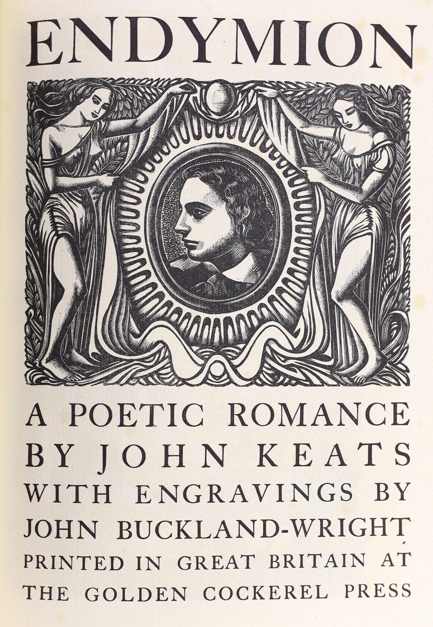 Golden Cockerel Press - Keats, John - Endymion. A Poetic Romance, one of 500, illustrated by John Buckland-Wright, 4to, quarter vellum and brown buckram by Sangorski and Sutcliffe, Waltham Saint Lawrence, 1947